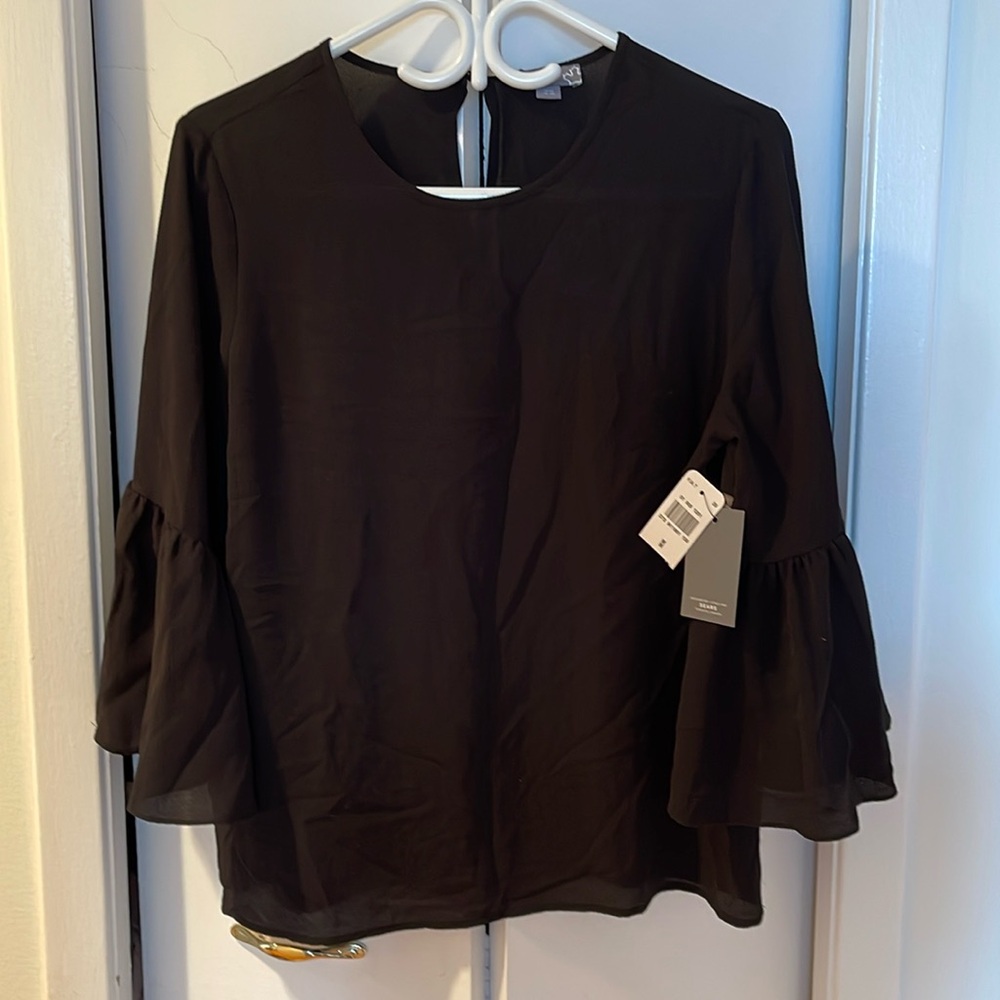 BNWT Black Blouse with bell sleeves. Size M
